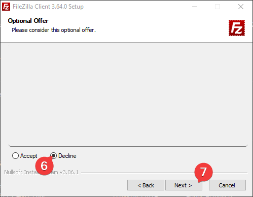 Optional Offer page, with decline option selected